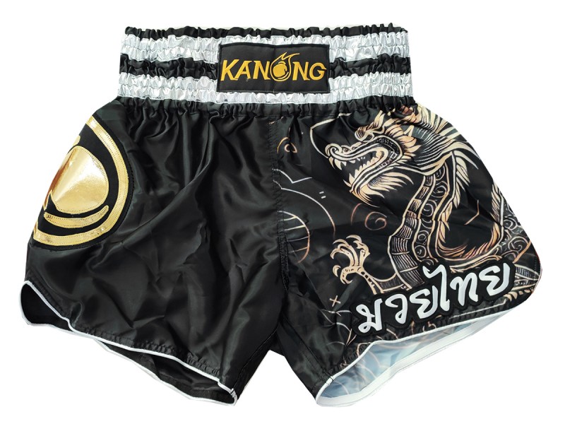 กางเกงมวยไทย Kanong ของฝากแบรนด์ไทย : KNS-505-สีดำ