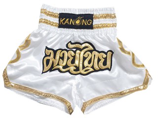 กางเกงมวยไทย Kanong ของที่ระลึกไทย ของฝากแบรนด์ไทย : KNS-121-สีขาว