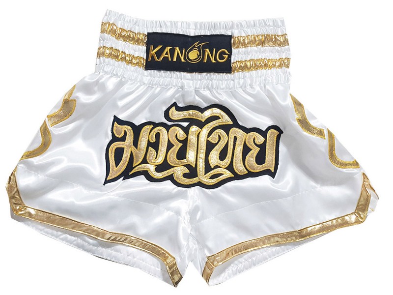 กางเกงมวยไทย Kanong ของที่ระลึกไทย ของฝากแบรนด์ไทย : KNS-121-สีขาว