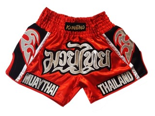 กางเกงมวยไทย Kanong ของที่ระลึกไทย ของฝากแบรนด์ไทย : KNSRTO-207-สีแดง