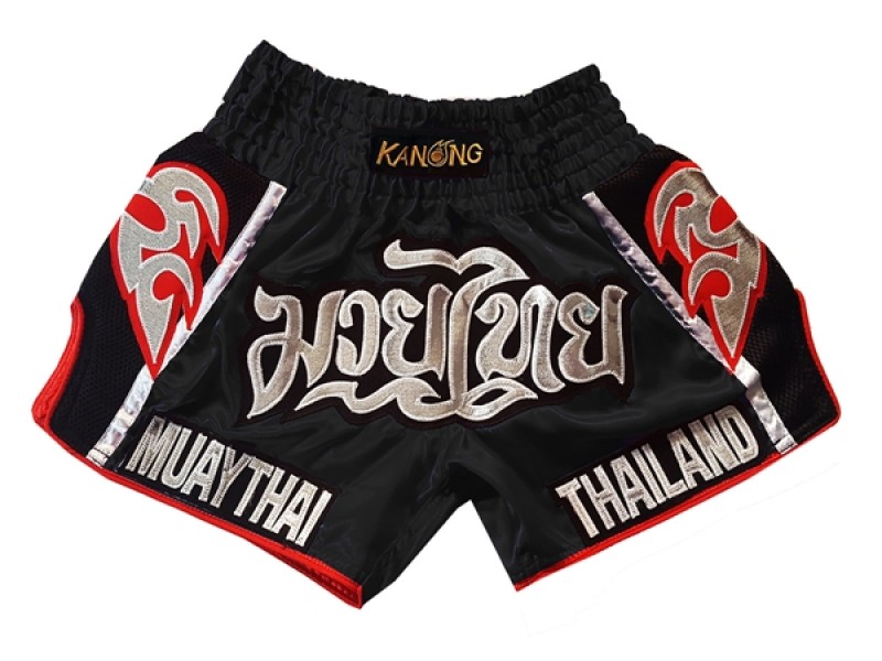 กางเกงมวยไทย Kanong ของที่ระลึกไทย ของฝากแบรนด์ไทย : KNSRTO-207-สีดำ