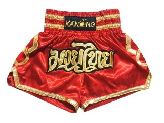กางเกงมวยไทย Kanong ของที่ระลึกประเทศไทย สำหรับเด็ก : KNSKID-121-สีแดง