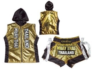 สั่งทำ ของที่ระลึกไทย ชุดมวยไทย ชุดนักมวยปักชื่อ : รุ่น-004-ทอง-ดำ