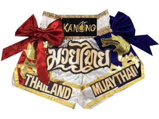 กางเกงมวยไทย Kanong ของที่ระลึกประเทศไทย ของฝากแบรนด์ไทย : KNS-128-ขาว
