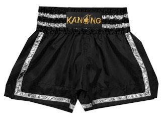 กางเกงมวยไทย Kanong ของที่ระลึกประเทศไทย ของฝากแบรนด์ไทย : KNS-140-ดำ-เงิน