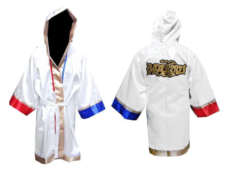 เสื้อคลุมนักมวย ชุดนักมวย ของฝากจากเมืองไทย : สีขาว ธงชาติ