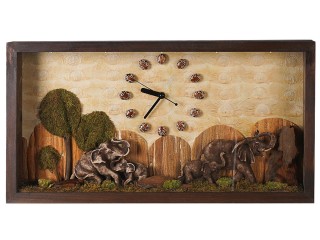 สั่งทำ นาฬิกาไม้ ของขวัญที่ระลึกไทย นาฬิกาไม้ ใส่ Logo และข้อความได้ ช้าง - Elephant  (L)